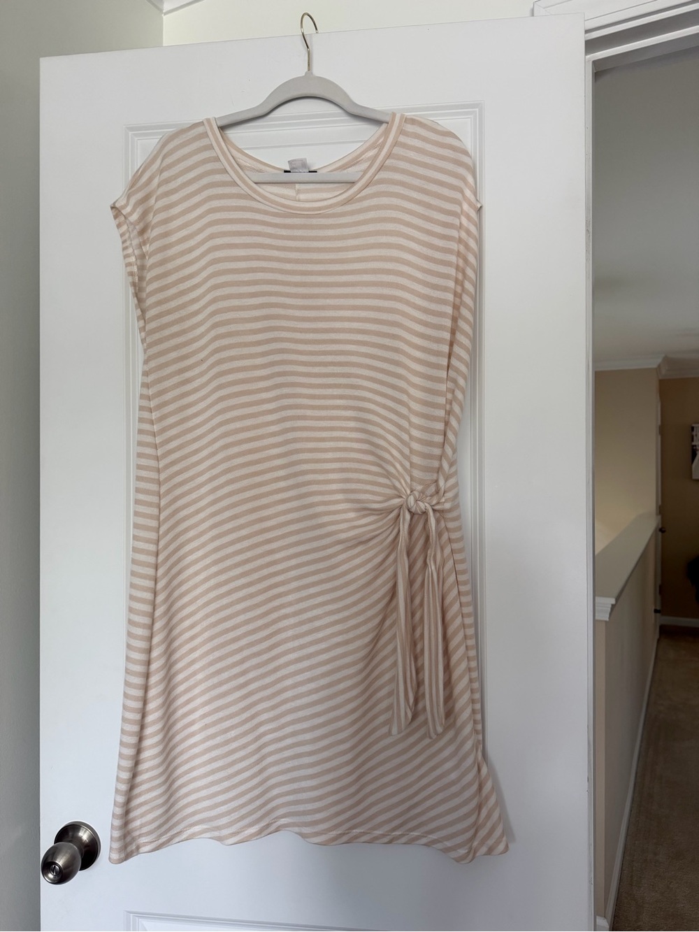 VENUS Beige and Cream Striped Midi Dress with Side Tie